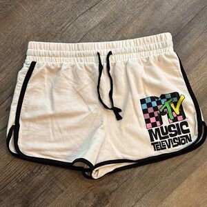 Y2K MTV Women’s Size M Cream and Black Athletic Shorts with MTV Music‎ Logo